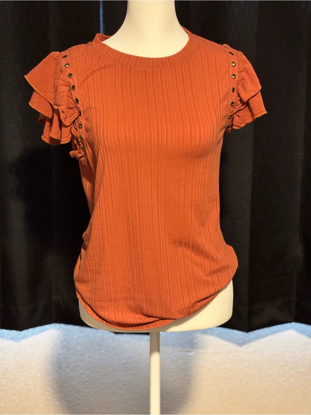 Maurices Rust Ruffle Sleeve Eyelet Top